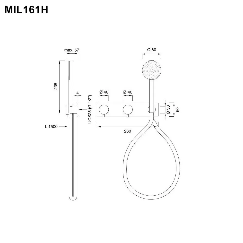 cea MIL 161H Wand-Brause-Thermostat, mit 2/3-Wege-Umstellung und Rundkopf-Handbrause Durchmesser: 80mm, edelstahl satiniert, Schlauch weiß - MIL161HWS cea MIL 161H Wand-Brause-Thermostat, mit 2/3-Wege-Umstellung und Rundkopf-Handbrause Durchmesser: 80mm, edelstahl satiniert, Schlauch weiß - MIL161HWS