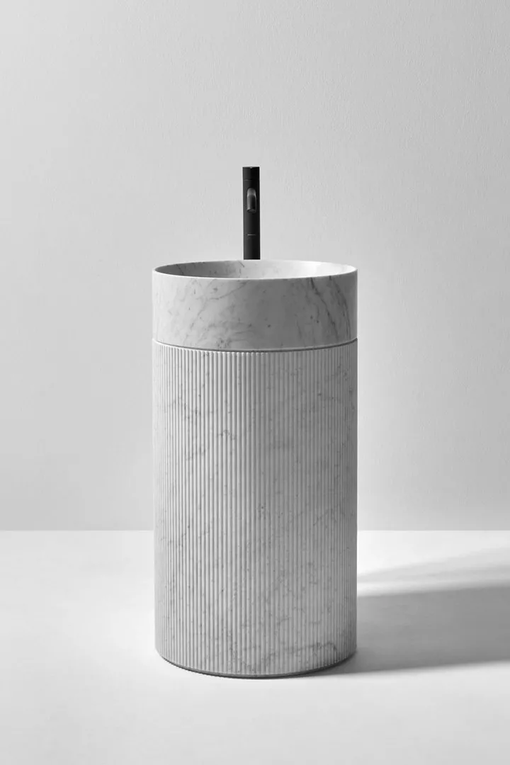 antoniolupi RIGATINO freistehendes Waschbecken aus Naturstein, Durchmesser: 45cm, Höhe: 85cm, bianco carrara-RIGATINO3-BIANCOCARRARA