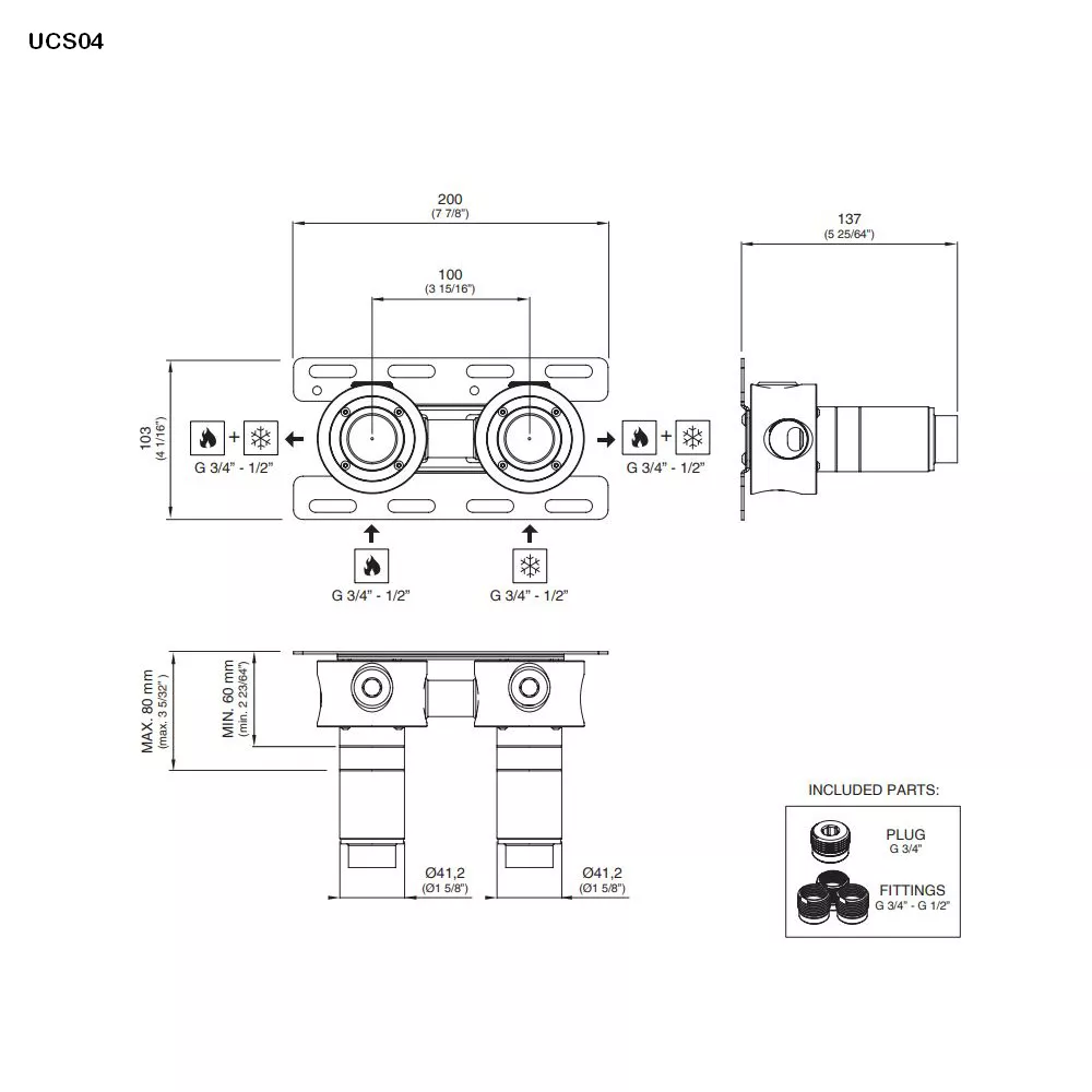 cea Unterputz-Einbauteil-Doppel-Mischwasserventil, high water flow-UCS04