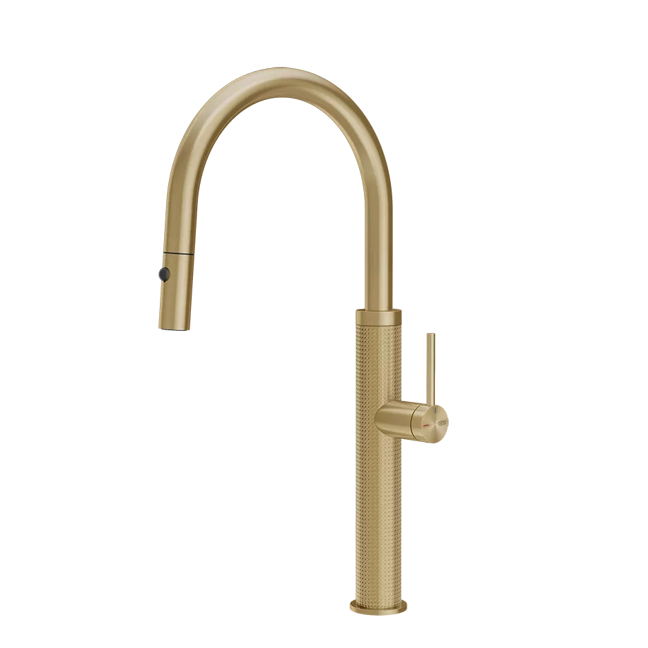 Gessi 316 Einhebelmischer mit Schwenkarm und Auszugsbrause mit 2 Strahlfunktionen, Oberfläche CESELLO, messing gebürstet PVD - 60026727