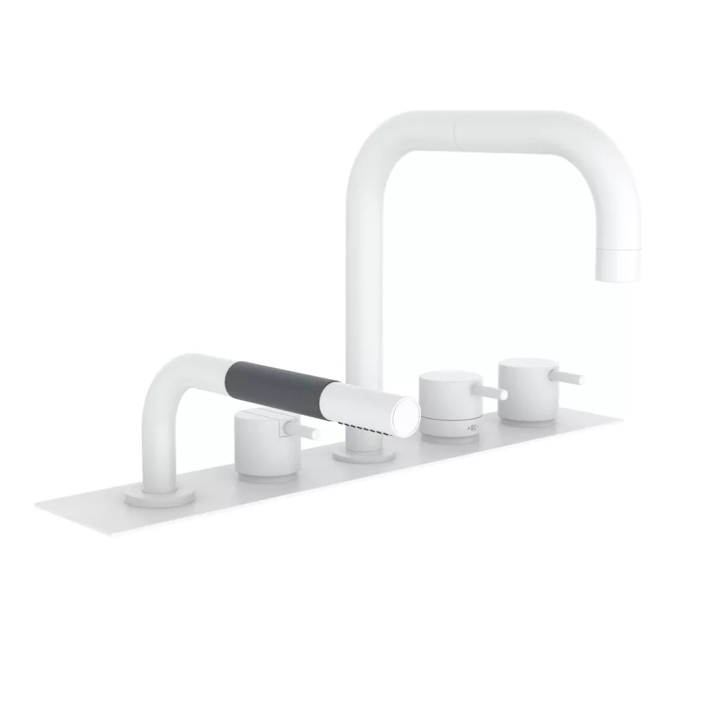 vola BK15 Wannen-Thermostat mit Brause für Fliesenbank, Ausladung:200mm, Hebel:25mm, weiß matt-BK15-28