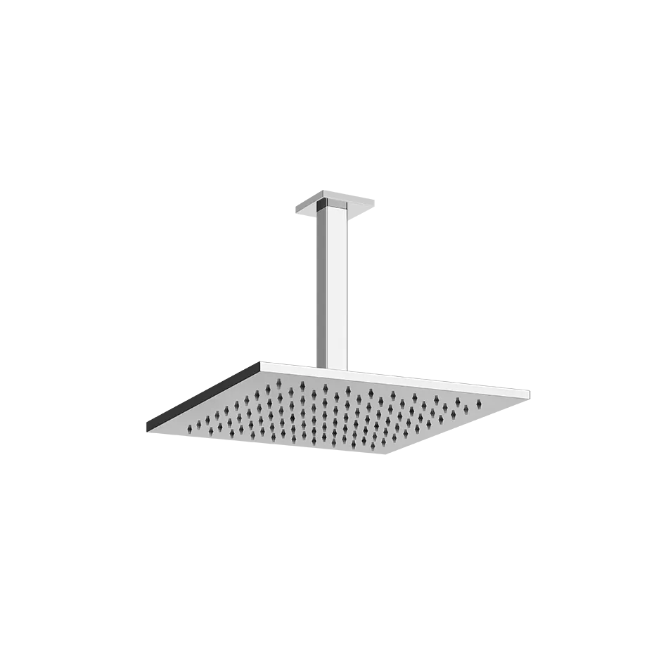 Gessi EMPORIO Antikalk-Kopfbrause zur Deckenmontage, 300x300mm, mit Gelenk, quadratischem Deckenarm 259mm und quadratischer Rosette 60mm, Funktion: Regen, 1/2 Anschluss, bei 3 bar Druck ca. 9 l/min, chrom - 47366031