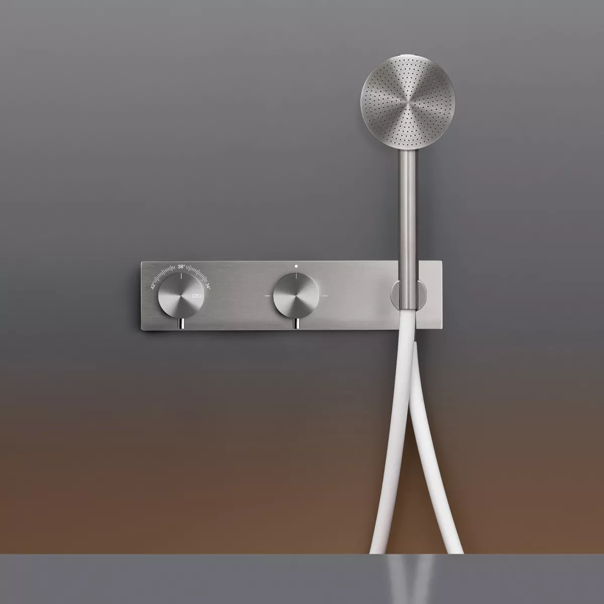 cea MIL 161H Wand-Brause-Thermostat, mit 2/3-Wege-Umstellung und Rundkopf-Handbrause Durchmesser: 80mm, edelstahl satiniert, Schlauch weiß - MIL161HWS cea MIL 161H Wand-Brause-Thermostat, mit 2/3-Wege-Umstellung und Rundkopf-Handbrause Durchmesser: 80mm, edelstahl satiniert, Schlauch weiß - MIL161HWS
