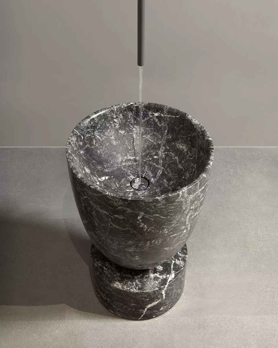 antoniolupi freistehendes Waschbecken aus Naturstein, Durchmesser: 55cm, Höhe: 85cm, grigio lavico-ARCADIA-GL