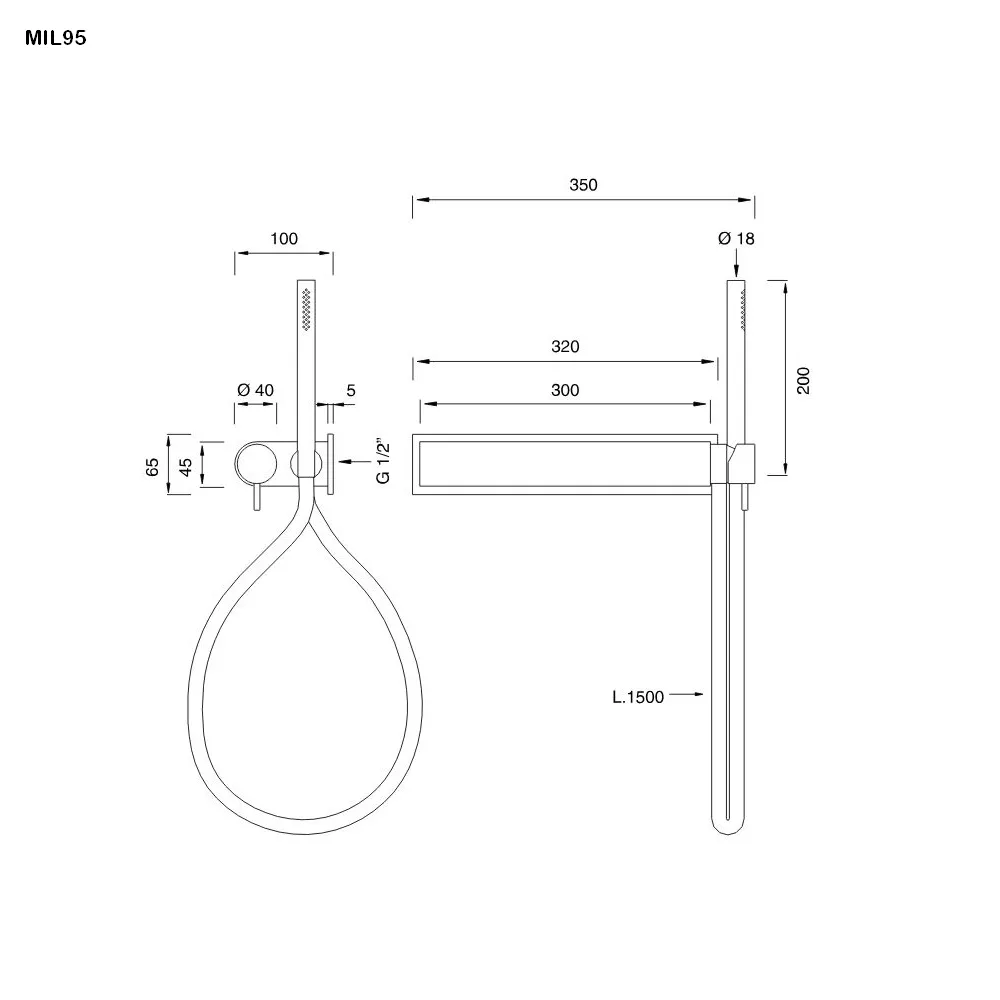 cea MIL 95 Aufputz-Brause-Eingriffmischer mit Stabhandbrause, edelstahl satiniert, Schlauch weiß-MIL95WS