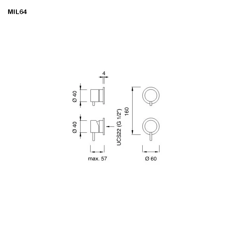 cea MIL 64 Wand-Eingriffmischer mit 2/3-Wege-Umstellung, edelstahl satiniert-MIL64S