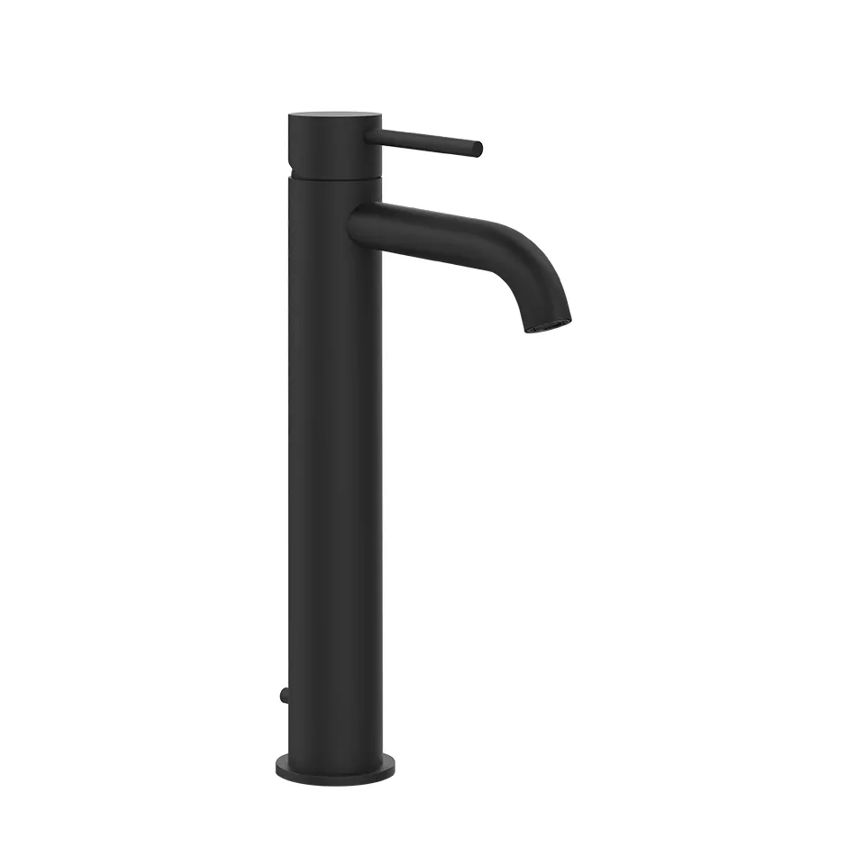 Gessi 316 FLESSA Waschtisch-Einhebelmischer mit Auslauf und Ablaufgarnitur zur Tischmontage, Ausladung: 122mm, 3/8 Anschluss, hohe Version, Griff-Stifte für Betätigung in 32mm und 61mm enthalten, schwarz matt - 54004299