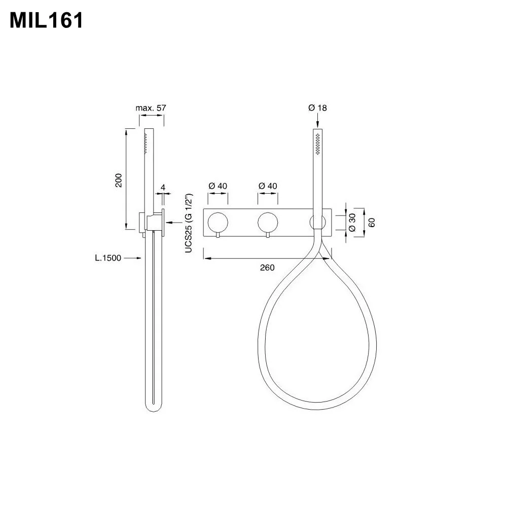 cea MIL 161 Wand-Brause-Thermostat, mit 2/3-Wege-Umstellung und Stabhandbrause, edelstahl satiniert, Schlauch weiß - MIL161WS cea MIL 161 Wand-Brause-Thermostat, mit 2/3-Wege-Umstellung und Stabhandbrause, edelstahl satiniert, Schlauch weiß - MIL161WS