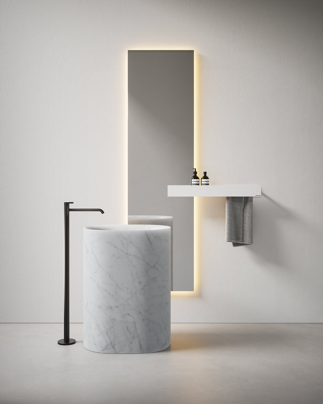 antoniolupi NEBULA STONE freistehendes Waschbecken aus Naturstein, 63x45x85cm, bianco carrara - NEBULA63-BIANCO-CARRARA