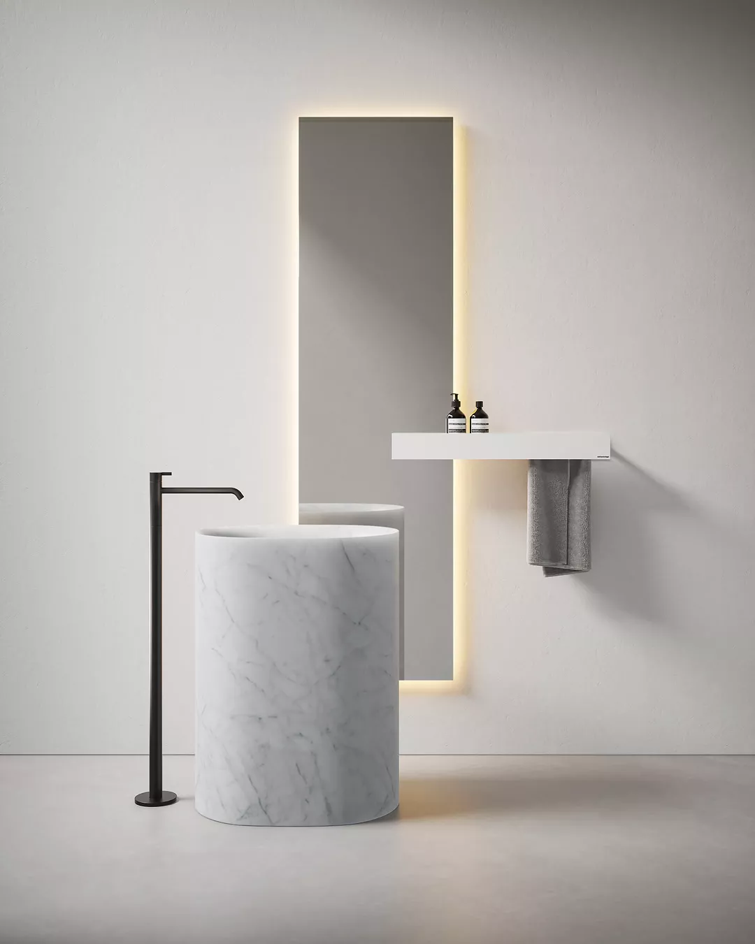 antoniolupi NEBULA STONE freistehendes Waschbecken aus Naturstein, 63x45x85cm, bianco carrara - NEBULA63-BIANCO-CARRARA