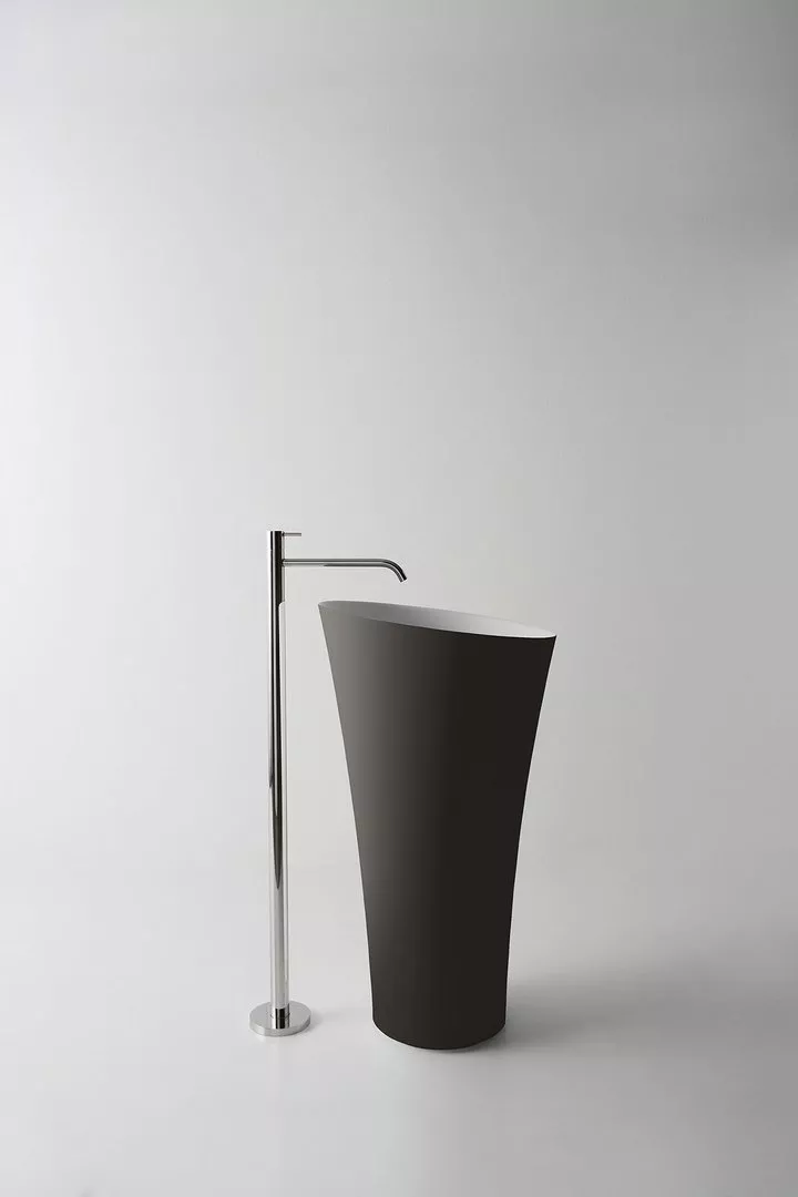 antoniolupi TUBAMOOD freistehendes Waschbecken aus Flumood®, Durchmesser: 50,4cm, Höhe: 90cm, innen weiß matt, Ablaufgarnitur weiß matt, außen lackiert nach antoniolupi Farbkarte - TUBAMOOD-5-DIV