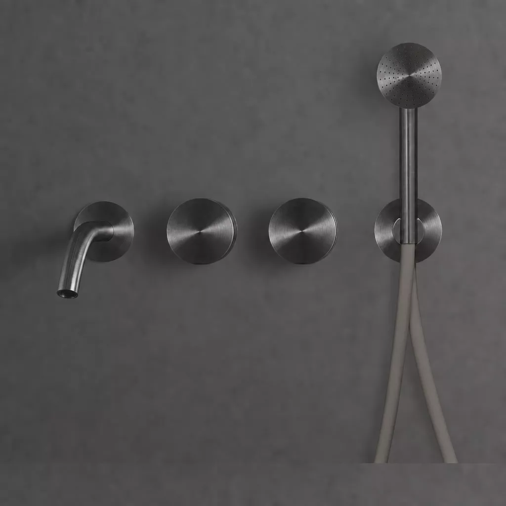 cea GIOTTO PLUS Wand-Wannen-Doppel-Eingriffmischer, Ausladung: 170mm, mit Rundkopf-Handbrause, Durchmesser: 65mm, Schlauchfarbe quarzgrau nach RAL 7006, black diamond satiniert - GIO94DBKDS cea GIOTTO PLUS Wand-Wannen-Doppel-Eingriffmischer, Ausladung: 170mm, mit Rundkopf-Handbrause, Durchmesser: 65mm, Schlauchfarbe quarzgrau nach RAL 7006, black diamond satiniert - GIO94DBKDS
