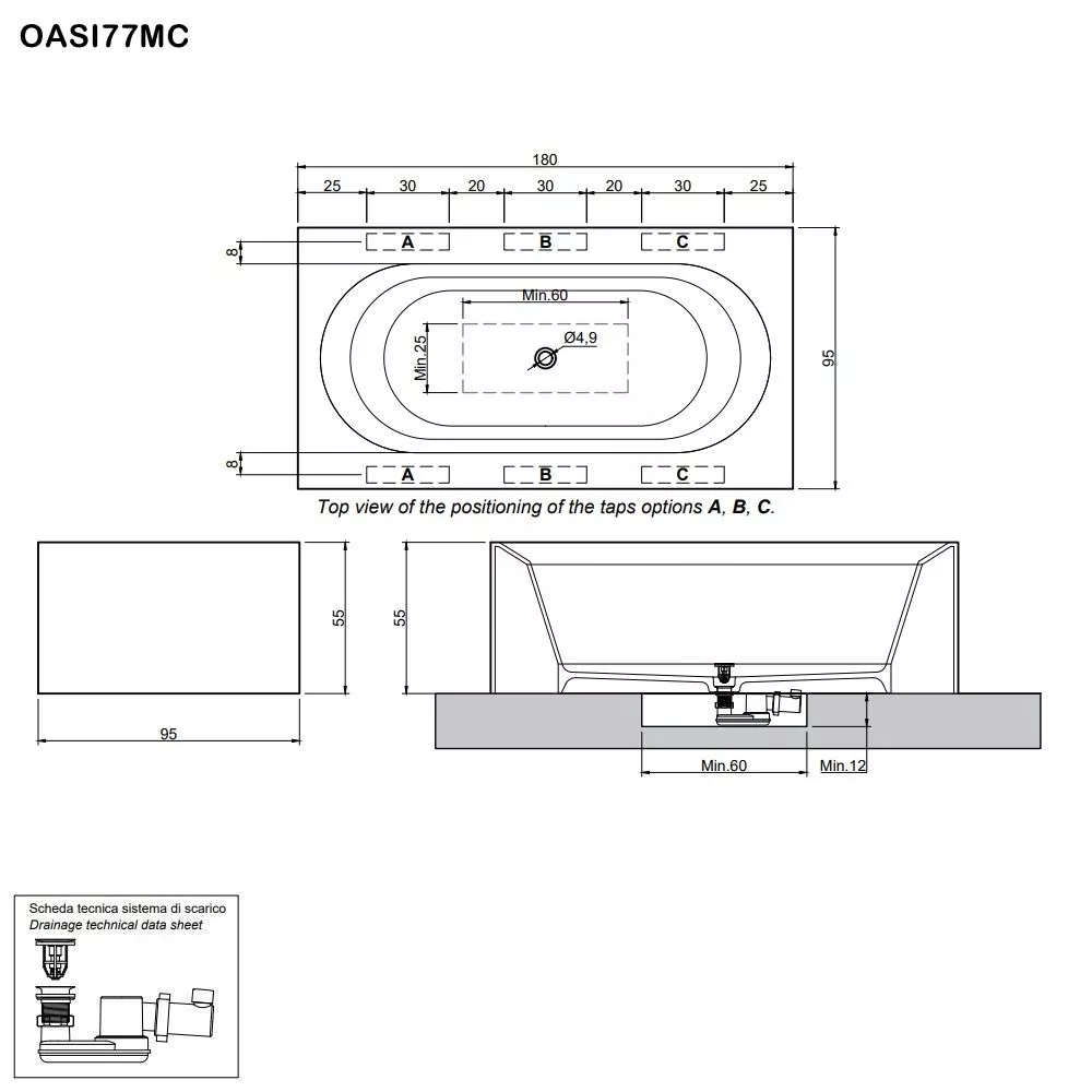 antoniolupi OASI rechteckige freistehende Badewanne aus Cristalplant®, Breite: 180cm, Tiefe: 95cm, weiß matt-OASI77MC antoniolupi OASI rechteckige freistehende Badewanne aus Cristalplant®, Breite: 180cm, Tiefe: 95cm, weiß matt-OASI77MC