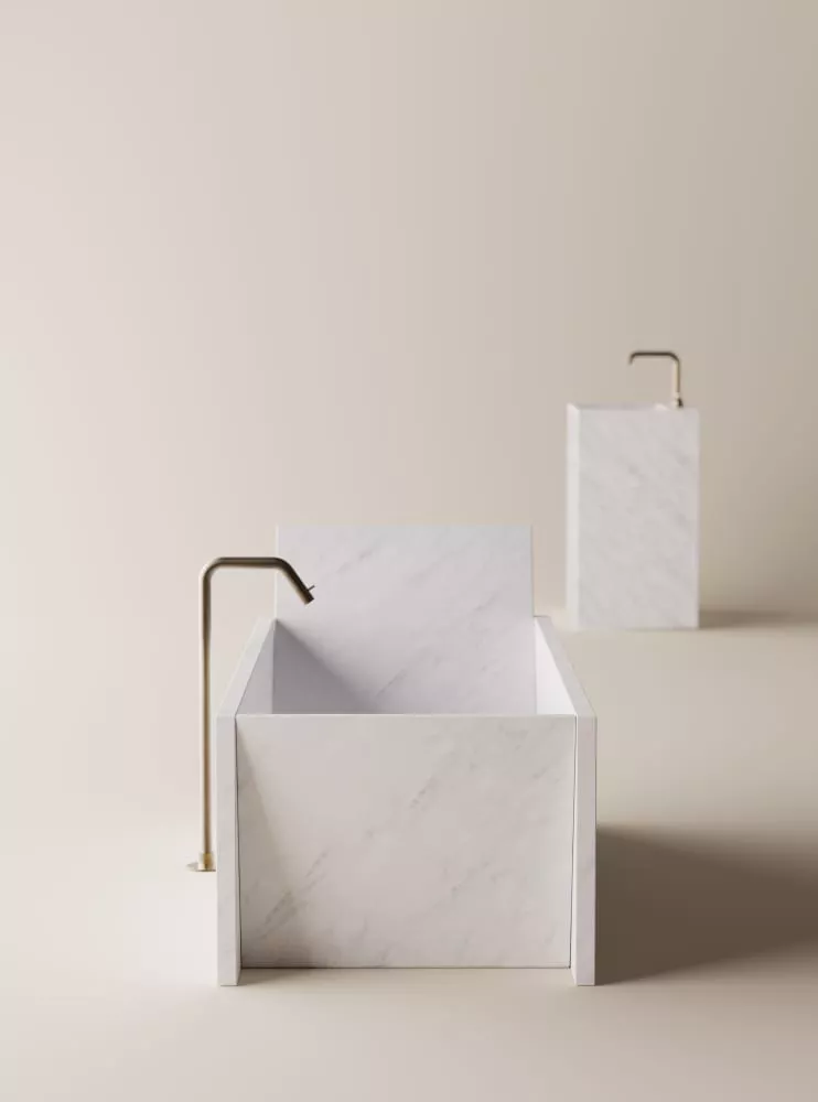 Agape FACE À FACE freistehende Badewanne aus Naturstein, Breite: 185,5cm, Tiefe: 73cm, Höhe: 76,5cm, bianco carrara - AVAS1094MC Agape FACE À FACE freistehende Badewanne aus Naturstein, Breite: 185,5cm, Tiefe: 73cm, Höhe: 76,5cm, bianco carrara - AVAS1094MC