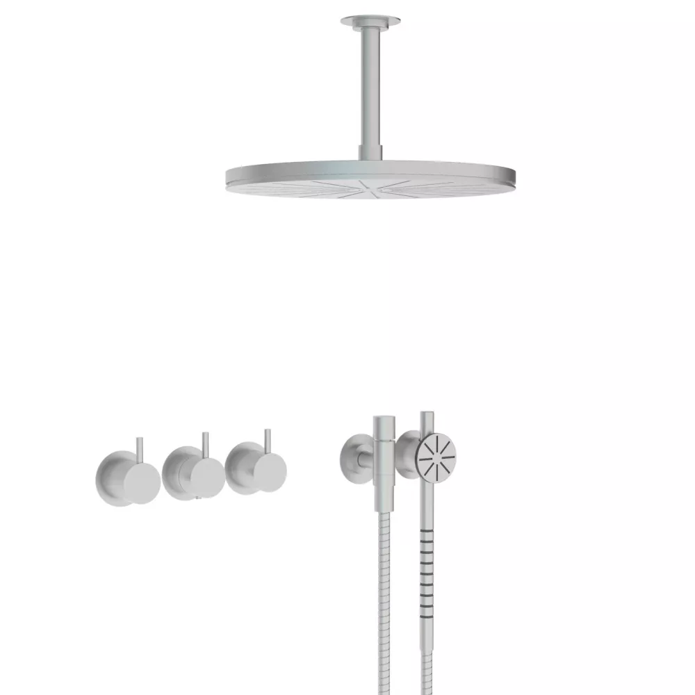 vola 5471S-061A Unterputz-Brause-Thermostat mit 2-Wege-Umstellung und Decken-Regenbrause 060A, Hebel: 25mm, inklusive Einbauteil, edelstahl - 5471S-061A-40 vola 5471S-061A Unterputz-Brause-Thermostat mit 2-Wege-Umstellung und Decken-Regenbrause 060A, Hebel: 25mm, inklusive Einbauteil, edelstahl - 5471S-061A-40
