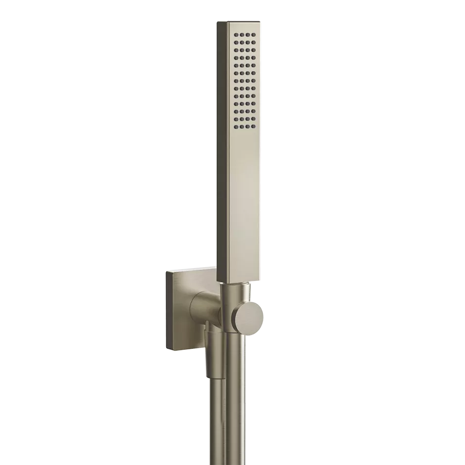 Gessi EMPORIO Brause-Set zur Wandmontage, mit Halterung, Schlauch 1,50m, Wandanschlussbogen und Antikalk-Handbrause, 1/2 Anschluss, Finox Optik - 20029149