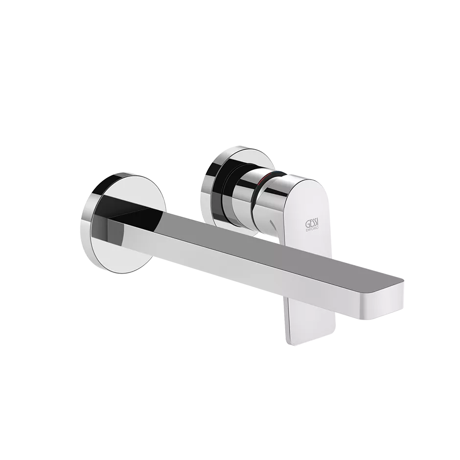 Gessi VIA BIGLI Fertigmontageset für Waschtisch-Einhebelmischer mit Auslauf zur Wandmontage, Ausladung: 205mm, ohne Ablaufgarnitur, einzelne Rosetten D65mm, chrom - 62092031