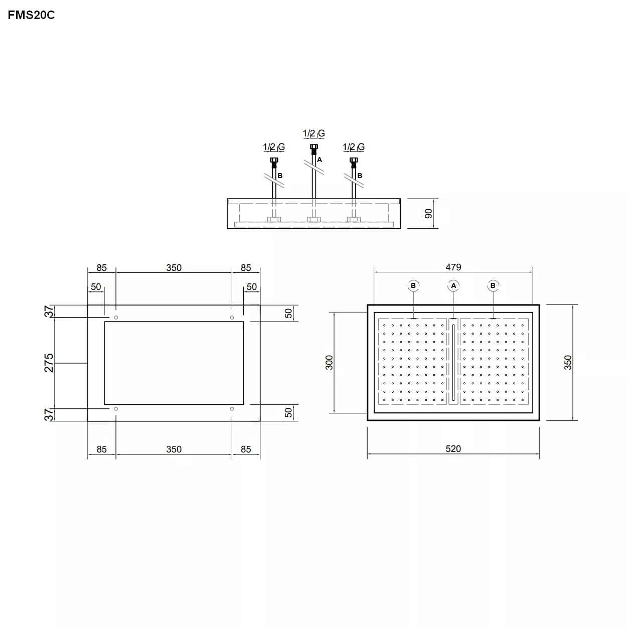 antoniolupi FMS20 Deckenkopfbrause, 52x35cm mit LED-Beleuchtung, weiß/weiß-FMS20C_BL