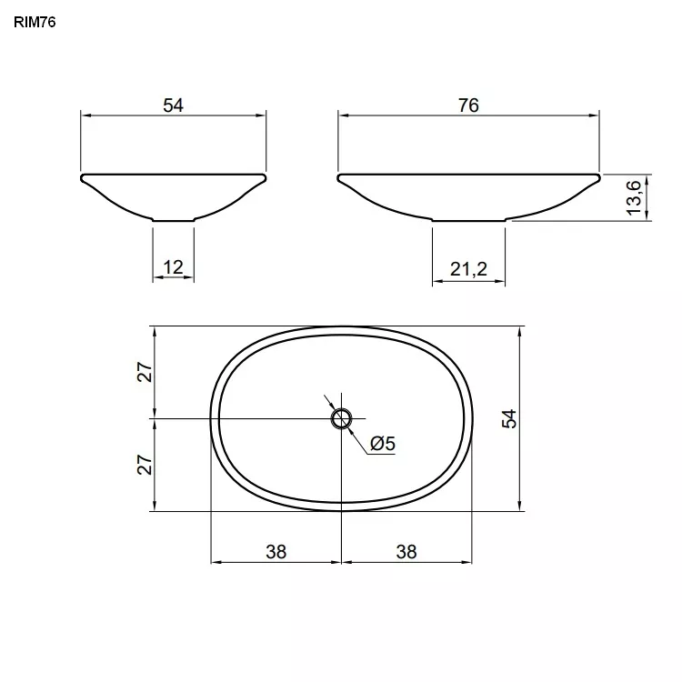 antoniolupi RIM ovales Aufsatzbecken, 76x54cm, weiß matt, Ablaufgarnitur weiß matt-RIM76