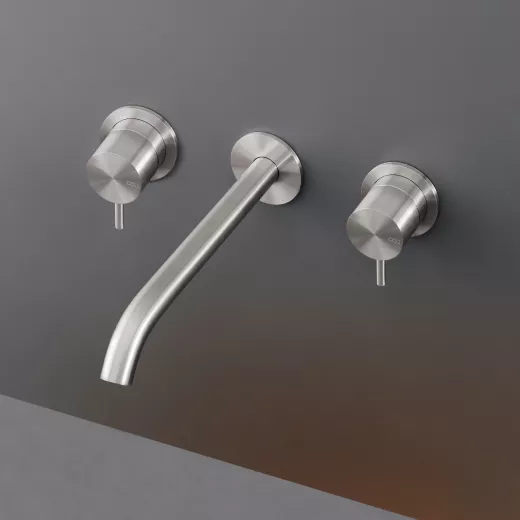 cea MIL 107 Wand-Waschtisch-Zweigriffmischer, Ausladung:215mm, edelstahl satiniert-MIL107S