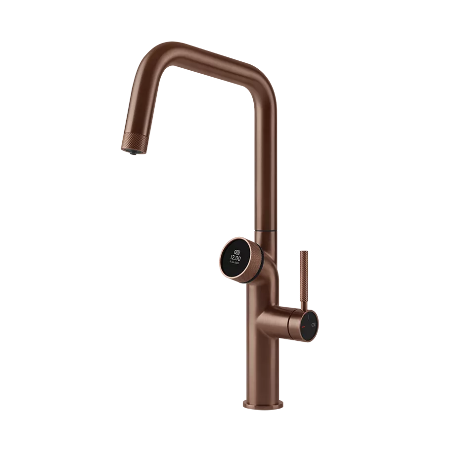 Gessi VITA GESSI Multifunktionsspender mit digitalem Wahlschalter und Einhebelmischer mit schwenkbarem Auslauf, zu kombinieren mit Kühleinheit 60802 und/oder Heißwassereinheit 60806, kupfer gebürstet PVD - 60721708