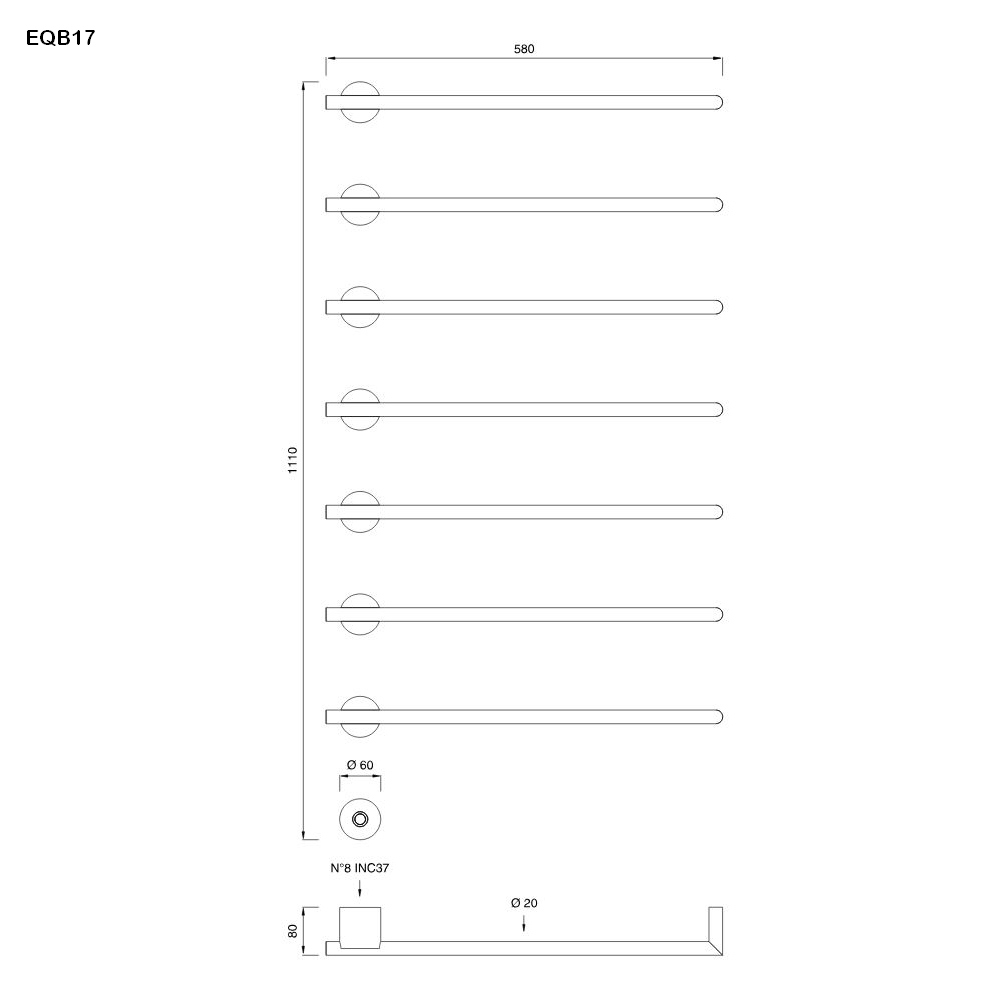 cea EQUILIBRIO elektrischer Handtuchwärmer mit 7 horizontalen Heizstäben mit Power-Taste, edelstahl satiniert-EQB17S