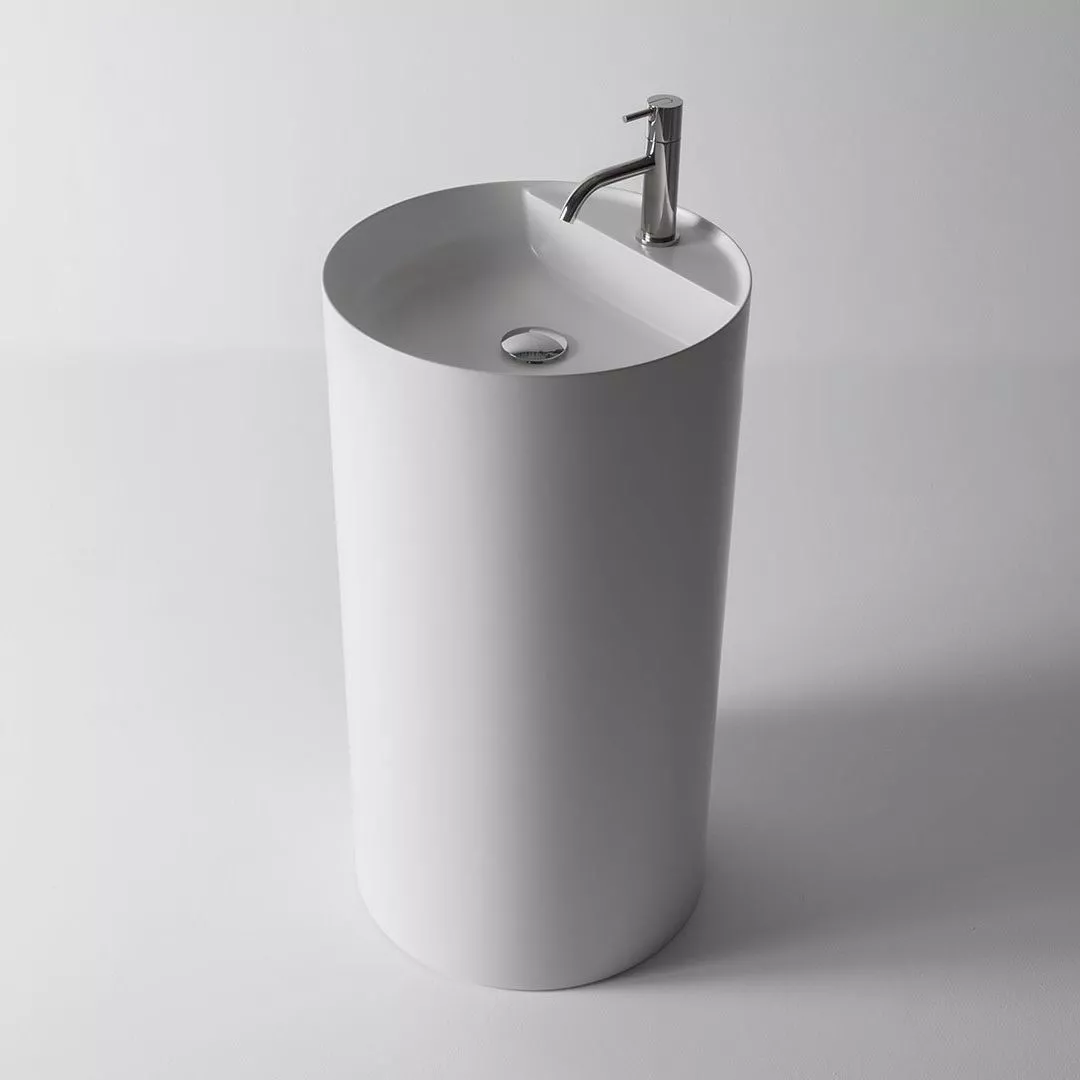antoniolupi SIMPLO freistehendes Waschbecken, D:45cm, H:85cm, mit Hahnloch, weiß matt, Ablaufgarnitur weiß matt - SIMPLO85-2-1-0