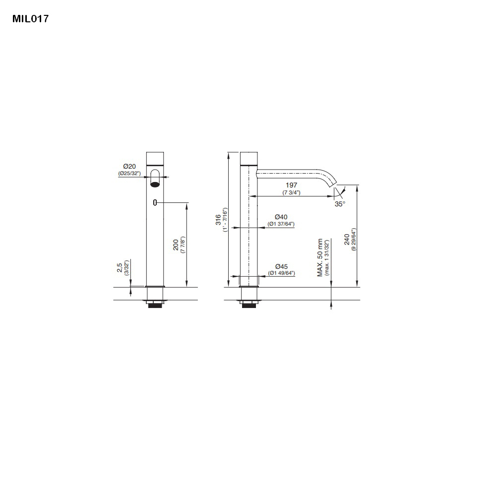 cea MIL 017 berührungslose Waschtischarmatur mit Temperaturregulierung, H:315mm, edelstahl satiniert-MIL017S