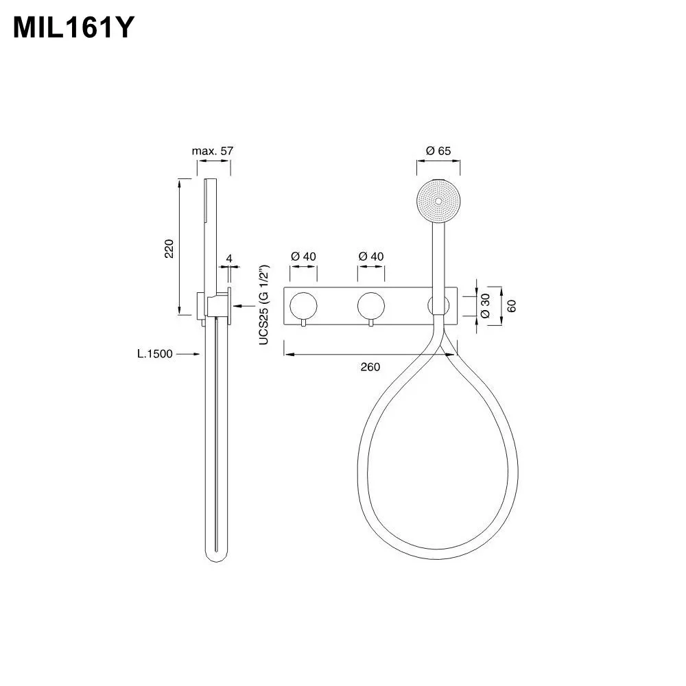 cea MIL 161Y Wand-Brause-Thermostat mit 2/3-Wege-Umstellung und Rundkopf-Handbrause Durchmesser: 65mm, edelstahl satiniert, Schlauch weiß - MIL161WS cea MIL 161Y Wand-Brause-Thermostat mit 2/3-Wege-Umstellung und Rundkopf-Handbrause Durchmesser: 65mm, edelstahl satiniert, Schlauch weiß - MIL161WS
