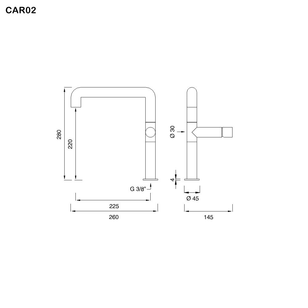 ceadesign CARTESIO Waschtisch-Eingriffmischer mit schwenkbarem Auslauf, Ausladung: 225mm, edelstahl satiniert-CAR02S
