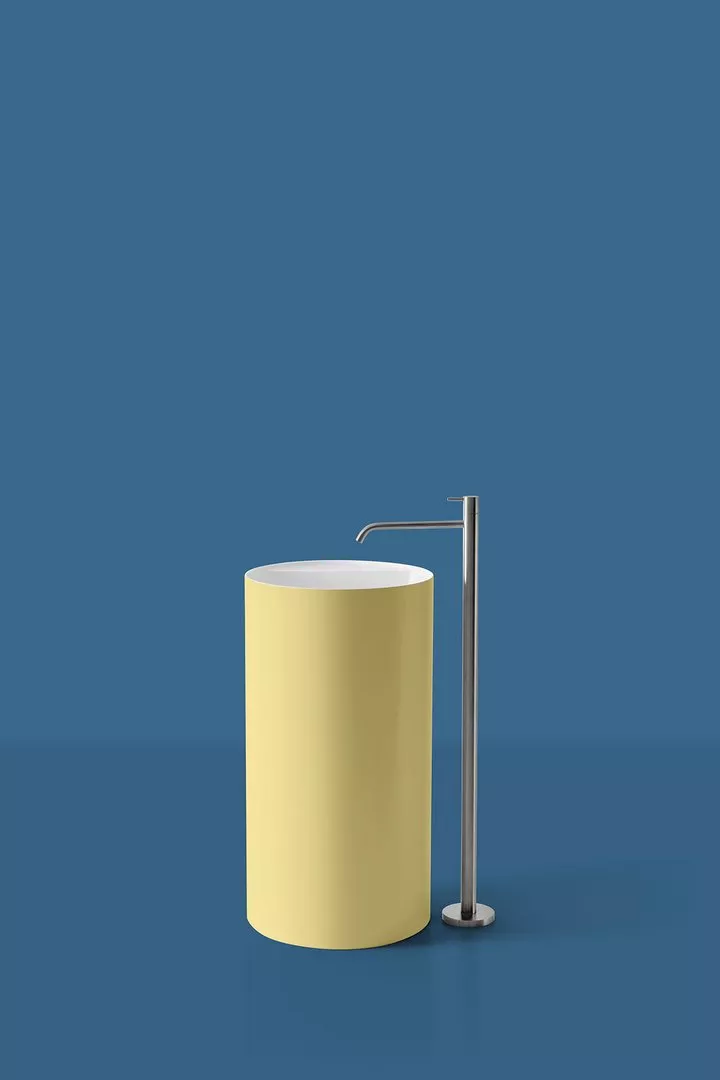 antoniolupi SIMPLO freistehendes Waschbecken aus Flumood®, Durchmesser: 45cm, Höhe: 85cm, mit Hahnloch, innen weiß matt, Ablaufgarnitur weiß matt, außen lackiert nach antoniolupi Farbkarte-SIMPLO85-5-DIV-1-0
