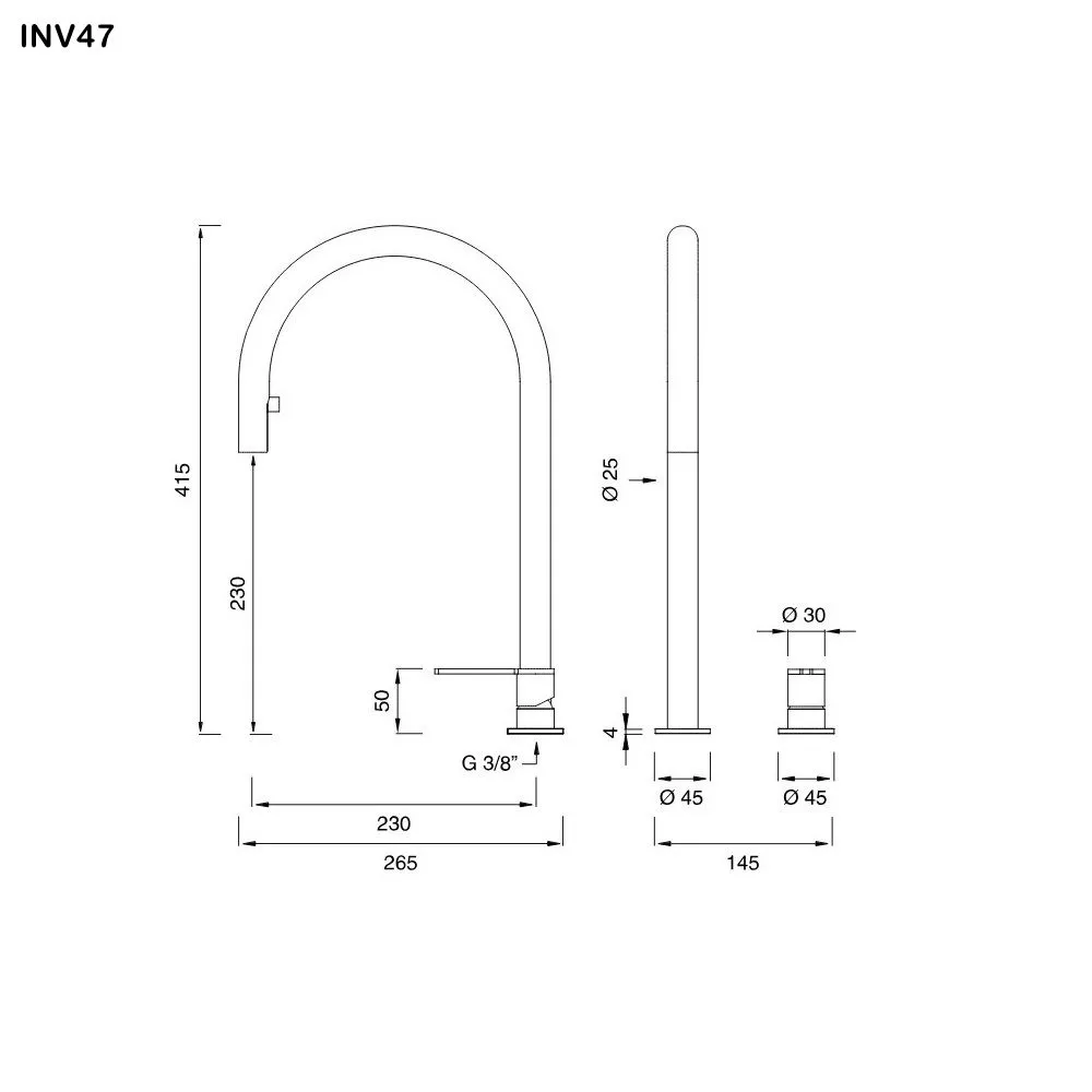 ceadesign INNOVO Zweiloch-Mischer mit schwenkbarem Auslauf und herausziehbarer Handbrause, Ausladung: 230mm, edelstahl satiniert-INV47S