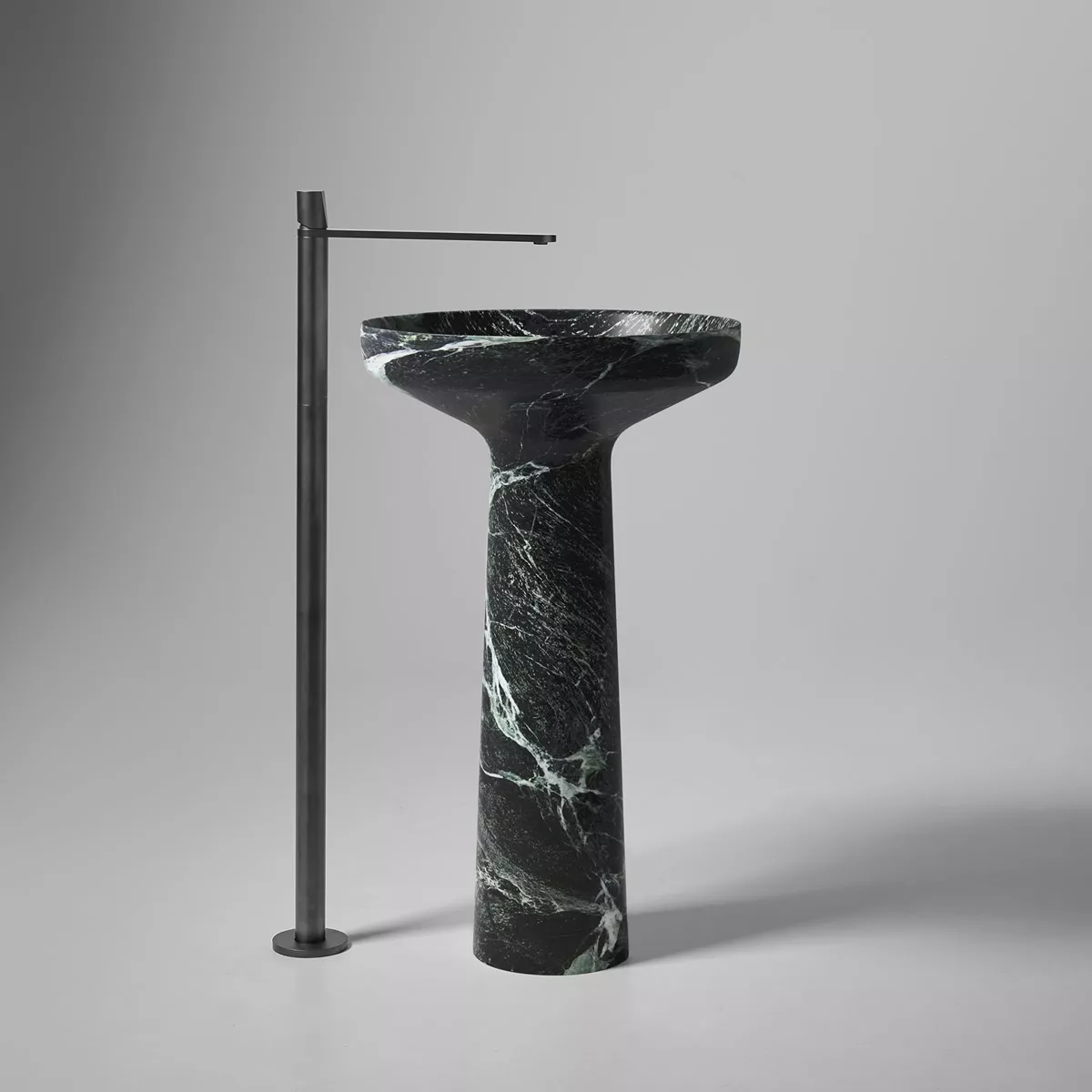 antoniolupi AGO freistehendes Waschbecken aus Naturstein, Durchmesser: 50cm, Höhe: 85cm, verde alpi-AGO185-VERDEALPI