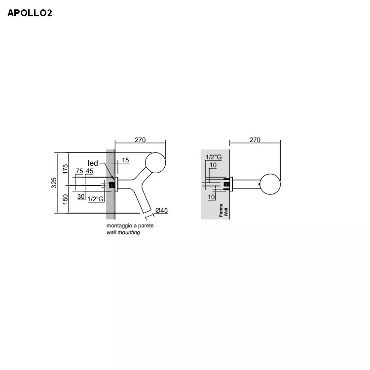 antoniolupi APOLLO Wand-Kopfbrause mit LED-Beleuchtung, schwarz matt-APOLLO2