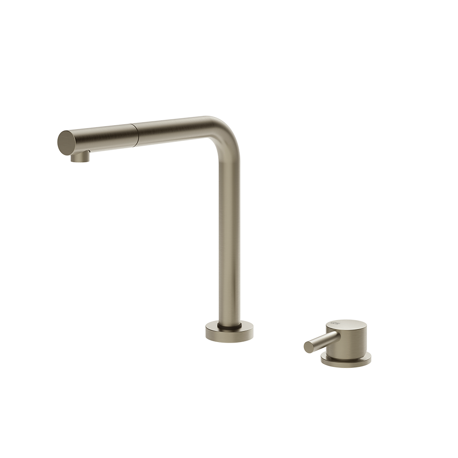 Gessi SU&GIU' Einhebelmischer mit separater Bedienung, senkbarem Schwenkarm und Auszugsbrause mit 1 Strahlfunktion, Finox Optik - 50109149