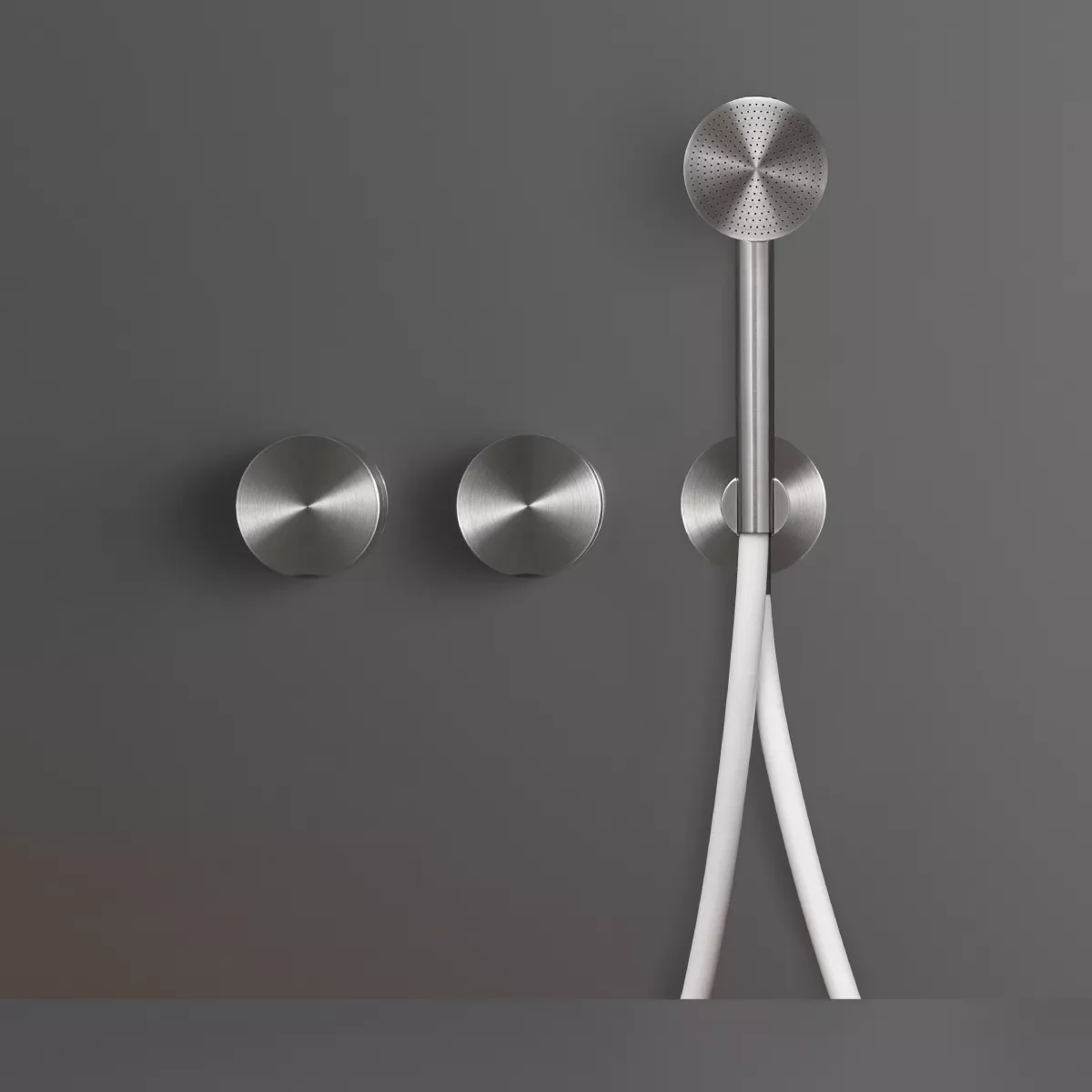 cea GIOTTO PLUS Wand-Brause-Doppel-Eingriffmischer mit Rundkopf-Handbrause D:65mm, edelstahl satiniert, Schlauchfarbe weiß-GIO93WS