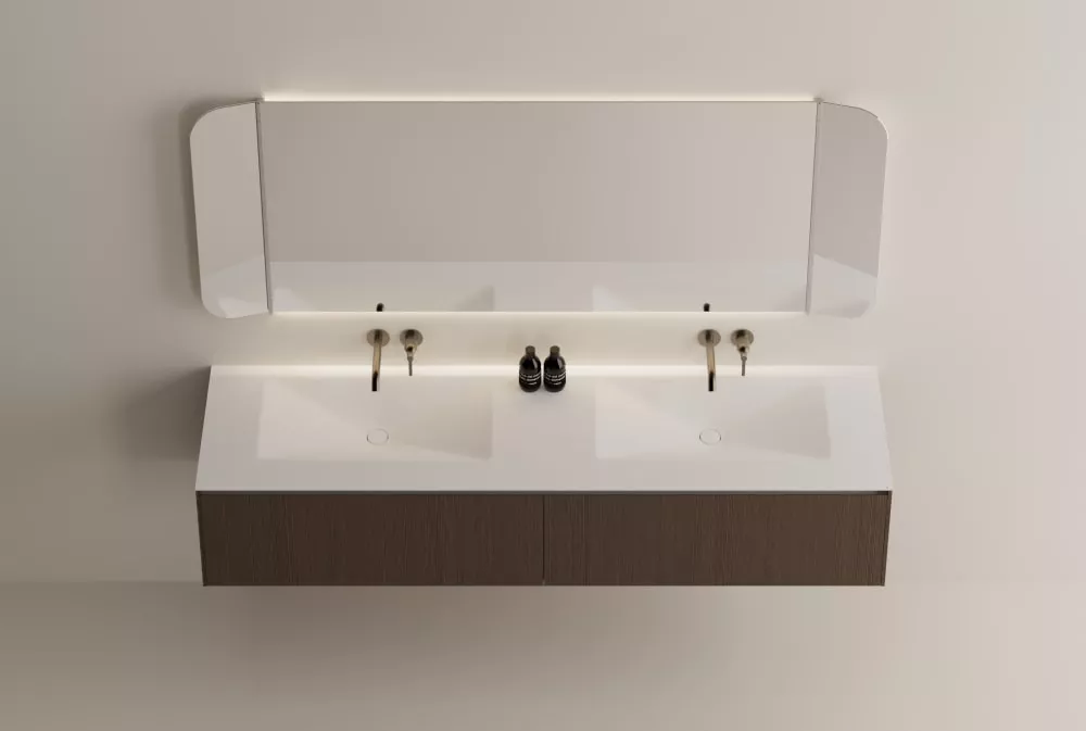 Agape RASO Waschtischplatte mit 2 integrierten RASO Waschbecken aus Solid Surface, Breite: 240cm, Tiefe: 50cm, Stärke: 1,2cm, inklusive Ablaufgarnitur, weiß matt - AE21PA285I-24000SS Agape RASO Waschtischplatte mit 2 integrierten RASO Waschbecken aus Solid Surface, Breite: 240cm, Tiefe: 50cm, Stärke: 1,2cm, inklusive Ablaufgarnitur, weiß matt - AE21PA285I-24000SS