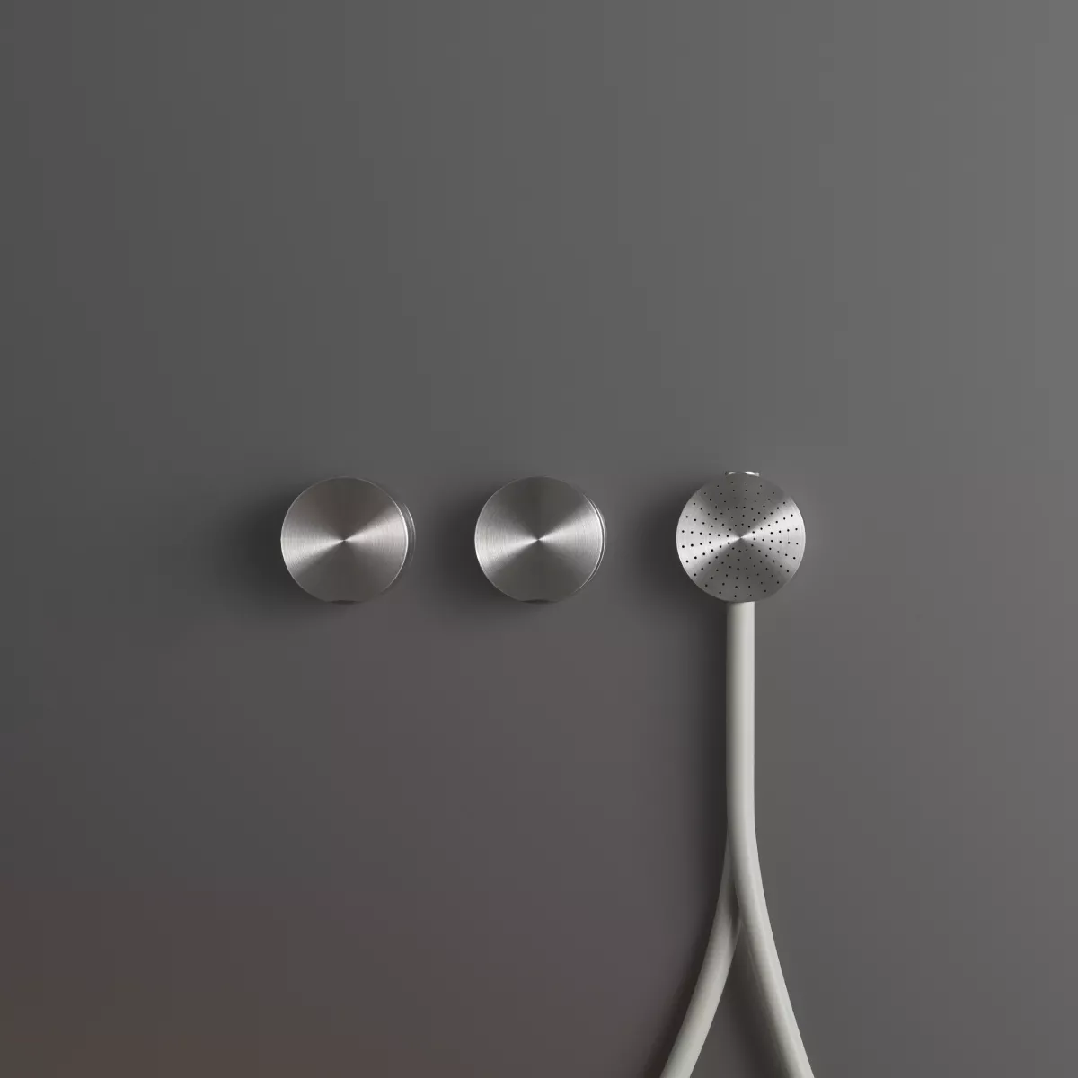 cea GIOTTO PLUS Wand-Brause-Doppel-Eingriffmischer mit Rundkopf-Handbrause D:65mm, edelstahl satiniert, Schlauchfarbe weiß-GIO83WS