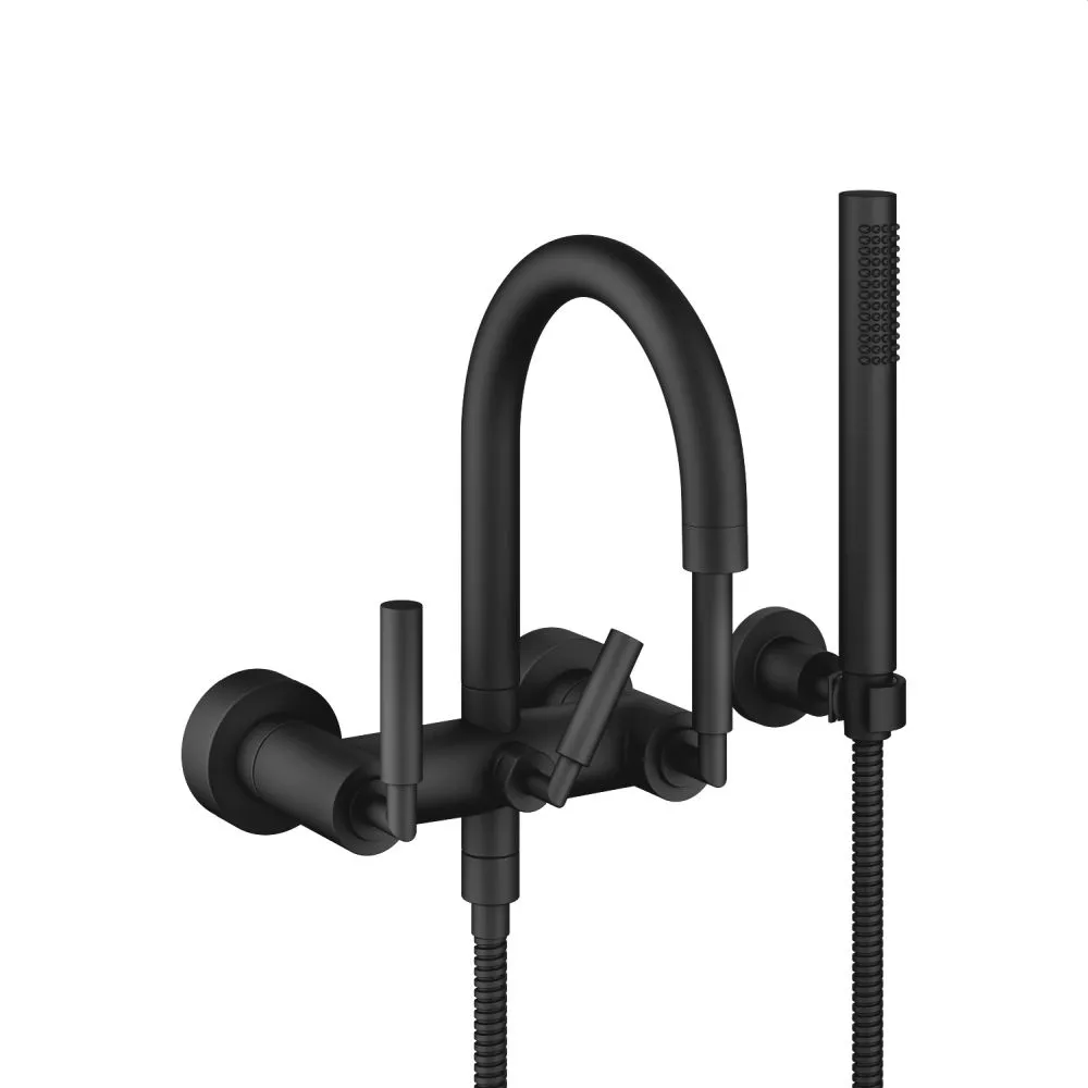 Dornbracht TARA Wannenbatterie für Wandmontage mit Schlauchbrausegarnitur, schwarz matt-25133882-33