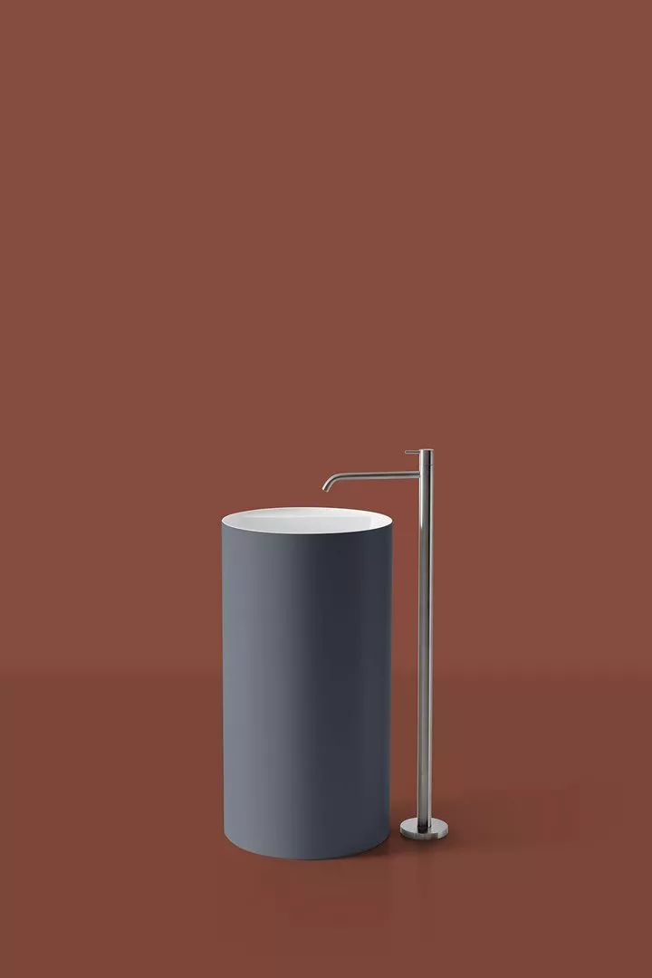 antoniolupi SIMPLO freistehendes Waschbecken aus Flumood®, Durchmesser: 45cm, Höhe: 85cm, mit Hahnloch, innen weiß matt, Ablaufgarnitur weiß matt, außen lackiert nach antoniolupi Farbkarte-SIMPLO85-5-DIV-1-0