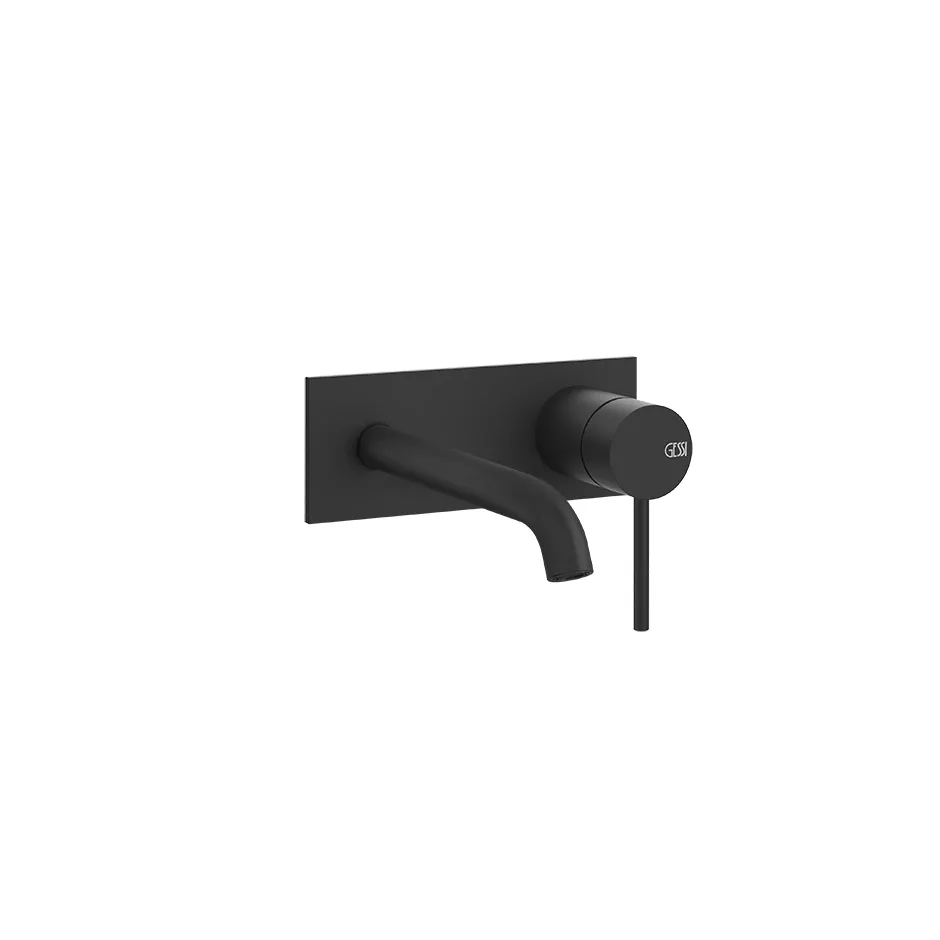 Gessi 316 FLESSA Fertigmontageset für Waschtisch-Einhebelmischer mit Auslauf zur Wandmontage, Ausladung: 117-147mm, durchgehende Platte 65x165mm, Griff-Stifte für Betätigung in 32mm und 61mm enthalten, schwarz matt - 54088299