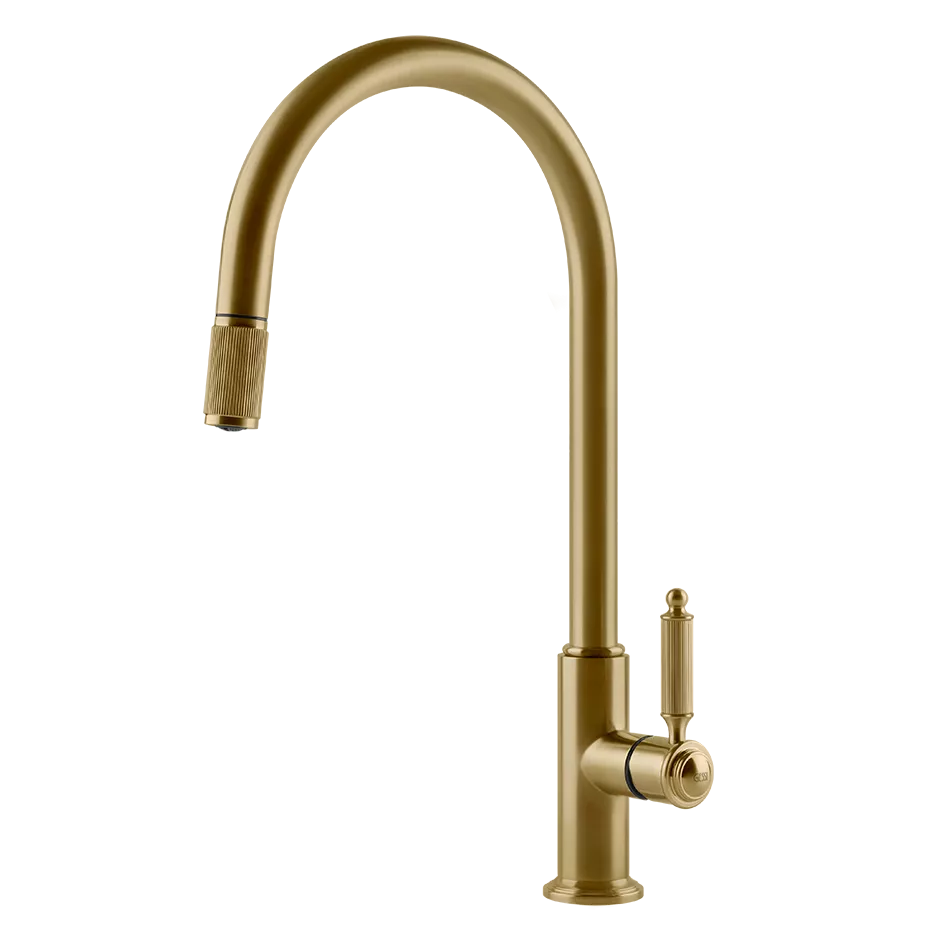 Gessi VENTI20 Einhebelmischer mit Schwenkarm und Auszugsbrause mit 1 Strahlfunktion, gold gebürstet PVD - 60622716 Gessi VENTI20 Einhebelmischer mit Schwenkarm und Auszugsbrause mit 1 Strahlfunktion, gold gebürstet PVD - 60622716