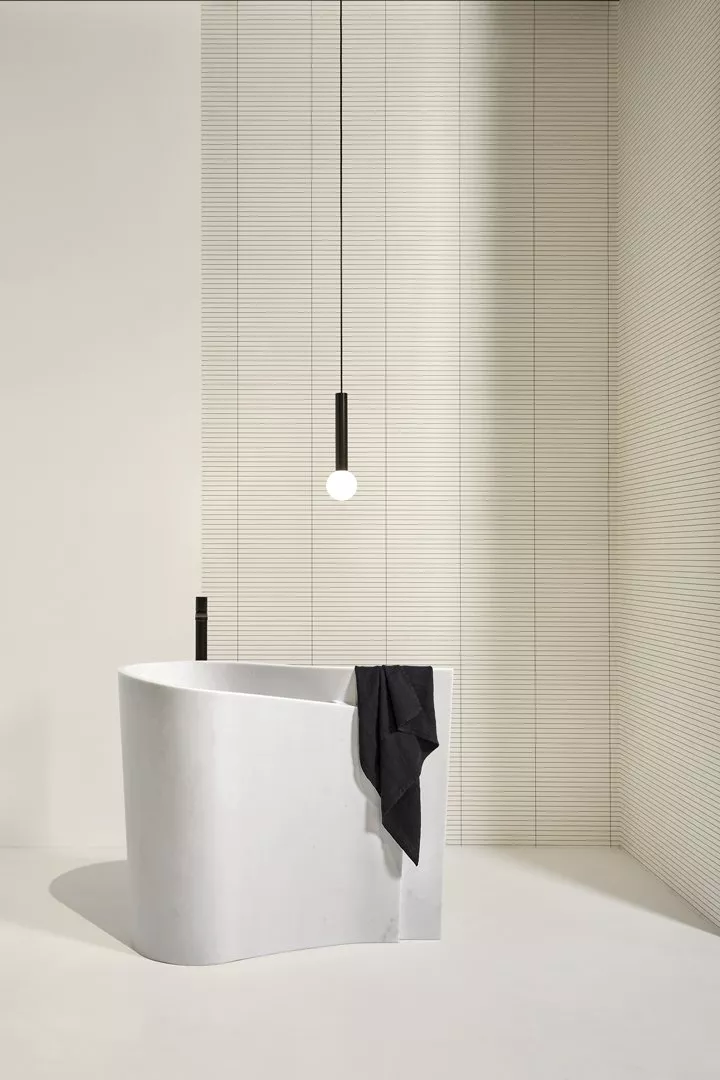 antoniolupi WAVE freistehendes Waschbecken aus Marmor, 103x45x85cmWAVE-ACQUABIANCA