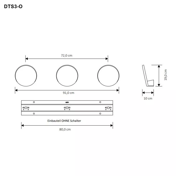 Tubes Radiatori DOTS elektrischer Handtuchwärmer, 3 Elemente, inklusive Einbauteil und Transformator-DTS3#DIV-C1-O-KIT-INC