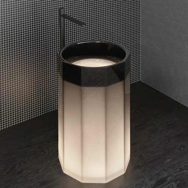 antoniolupi VITREO freistehendes Waschbecken aus Cristalmood®, 85x50cm, mit LED-Beleuchtung, fumé, Ablaufgarnitur chrom-VITREOWLU_FUME