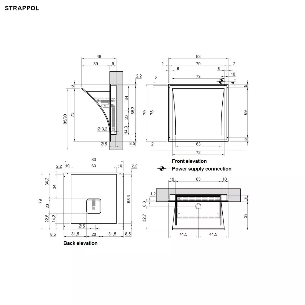 antoniolupi STRAPPO Wandeinbaubecken, 83x48x79cm, mit LED-Beleuchtung, weiß matt-STRAPPOL