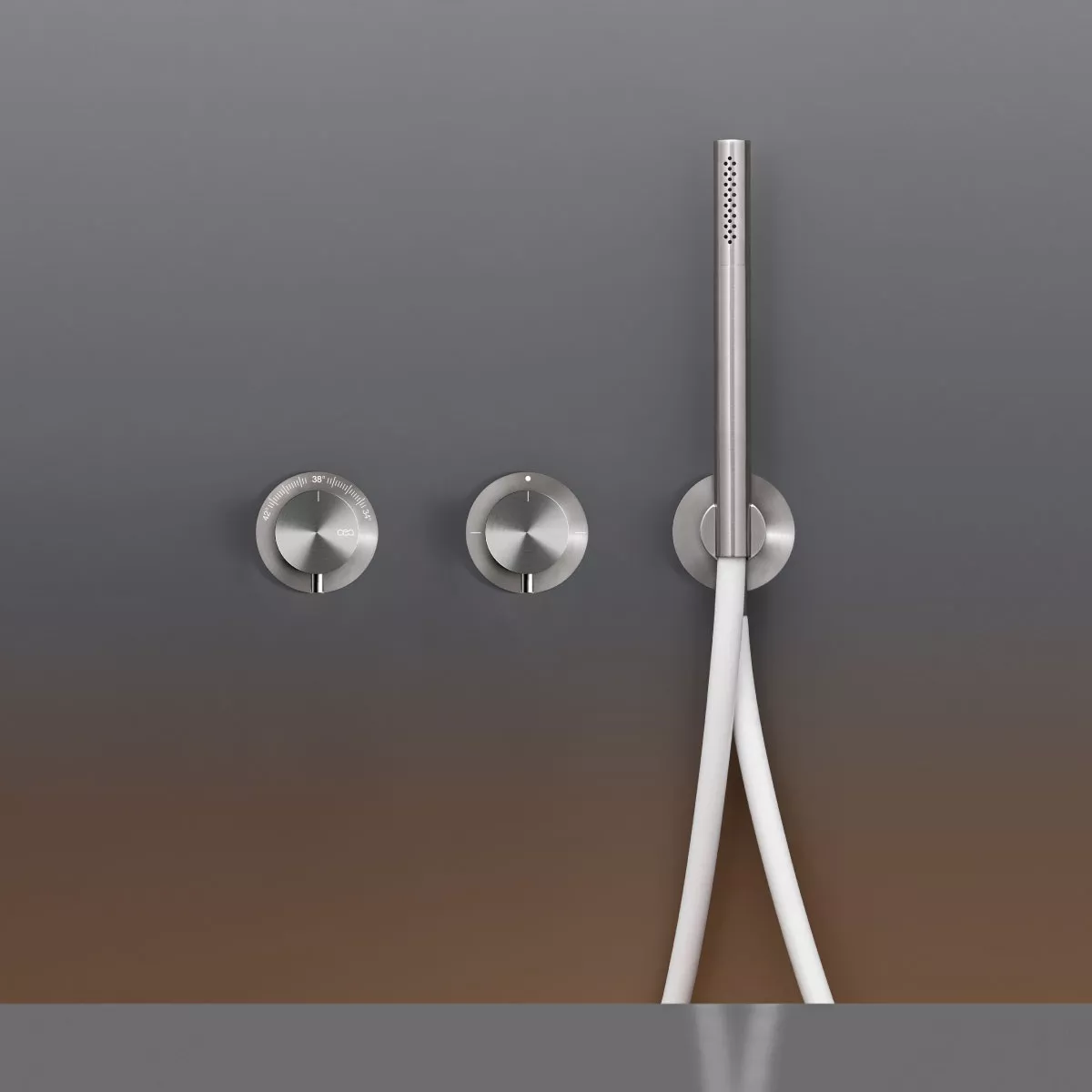 cea MIL 160 Wand-Brause-Thermostat, mit 2/3-Wege-Umstellung und Stabhandbrause, edelstahl satiniert, Schlauch weiß - MIL160WS cea MIL 160 Wand-Brause-Thermostat, mit 2/3-Wege-Umstellung und Stabhandbrause, edelstahl satiniert, Schlauch weiß - MIL160WS