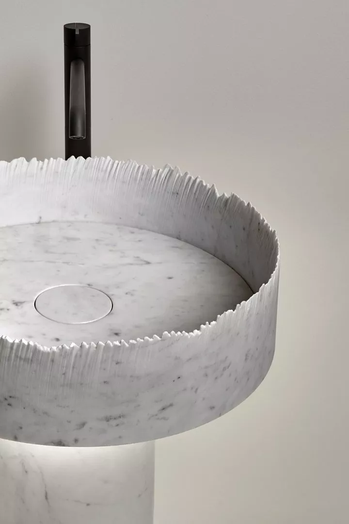 antoniolupi FLOW freistehendes Waschbecken aus Marmor, 85x47cm, mit Beleuchtung, bianco carrara - FLOWL