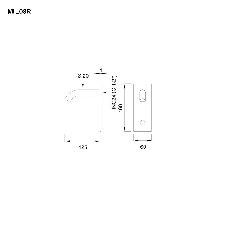 cea MIL 08R berührungsloser Wand-Waschtisch-Auslauf, Ausladung:125mm, edelstahl satiniert-MIL08RS