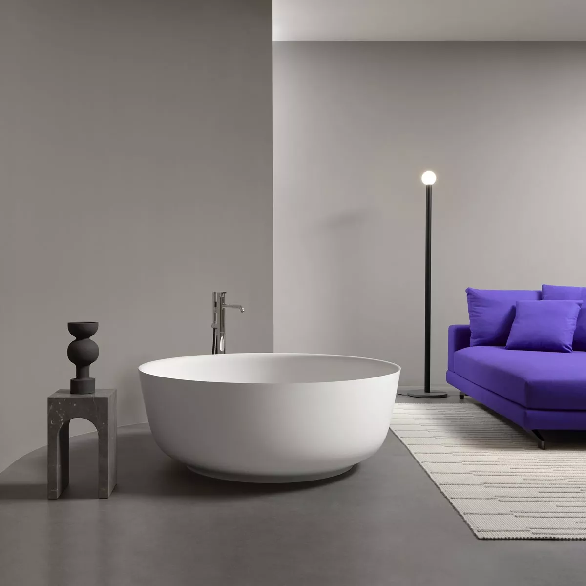 antoniolupi ORION freistehende Badewanne aus Cristalplant®, Durchmesser: 135cm, Höhe: 50cm, weiß matt - ORION135